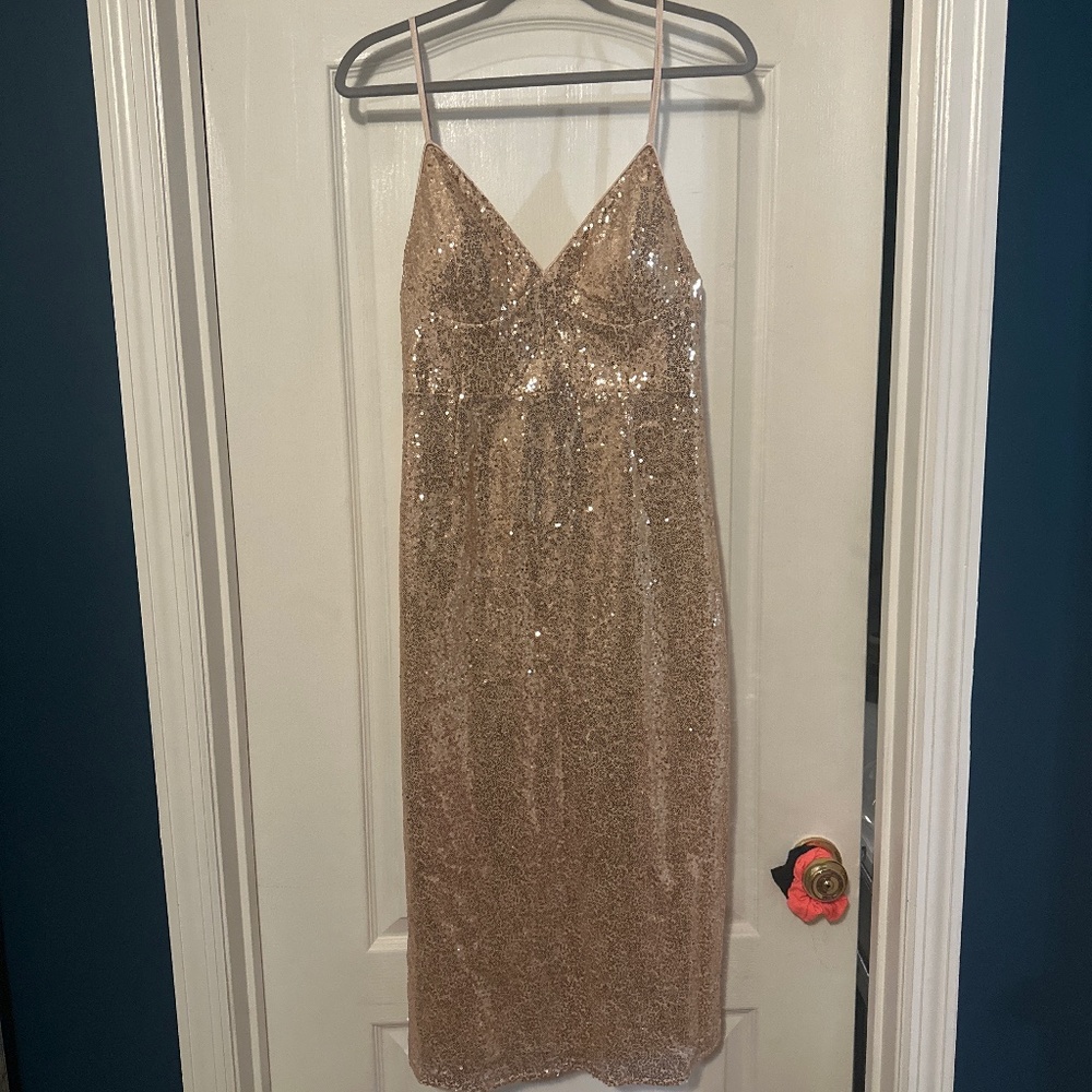 Rose gold sequin midi dress